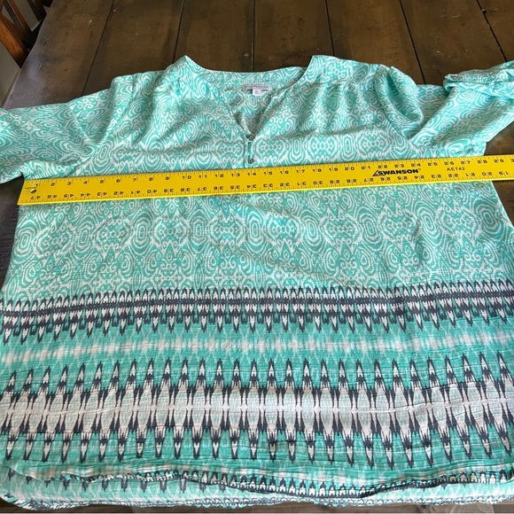 Kim Rogers Aqua and Black Patterned Blouse - Picture 9 of 11